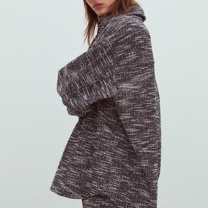 Oversized shacket/over shirt in black/white melange